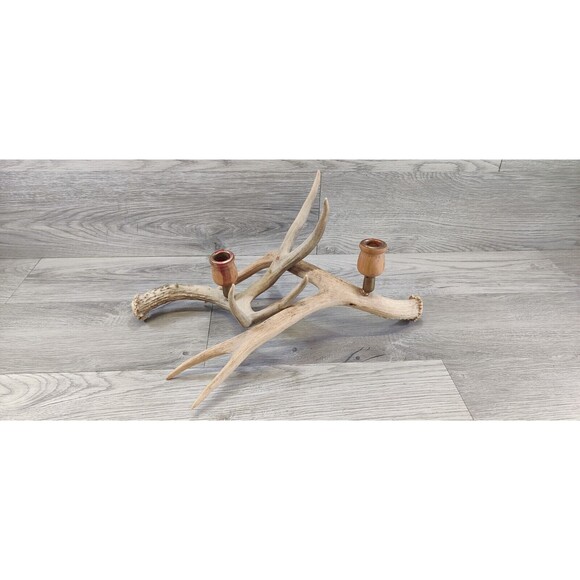 Set of 2 Faux Rustic Deer Antler Candelabra Taper Candle Holders - A PAIR 16" - Picture 2 of 10